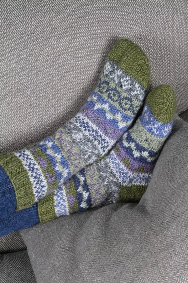 lusciousscarves Pachamama Finisterre Sofa Socks, Olive Green, Handknitted , Fairtrade