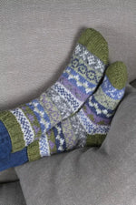 Load image into Gallery viewer, lusciousscarves Pachamama Finisterre Sofa Socks, Olive Green, Handknitted , Fairtrade
