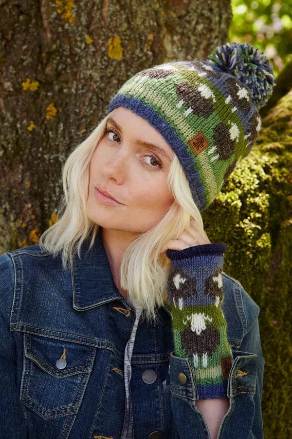 lusciousscarves Pachamama Flock of Herdwick Sheep Bobble Beanie Hat , Handmade