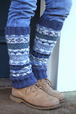 Load image into Gallery viewer, lusciousscarves Pachamama Handknitted Classic Fairisle ( Previously Named Finisterre )Denim Blue Legwarmers , Fairtrade
