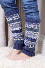 Load image into Gallery viewer, lusciousscarves Pachamama Handknitted Classic Fairisle ( Previously Named Finisterre )Denim Blue Legwarmers , Fairtrade
