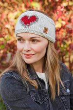 Load image into Gallery viewer, lusciousscarves Pachamama Handknitted Heart Headband, Oatmeal Grey.
