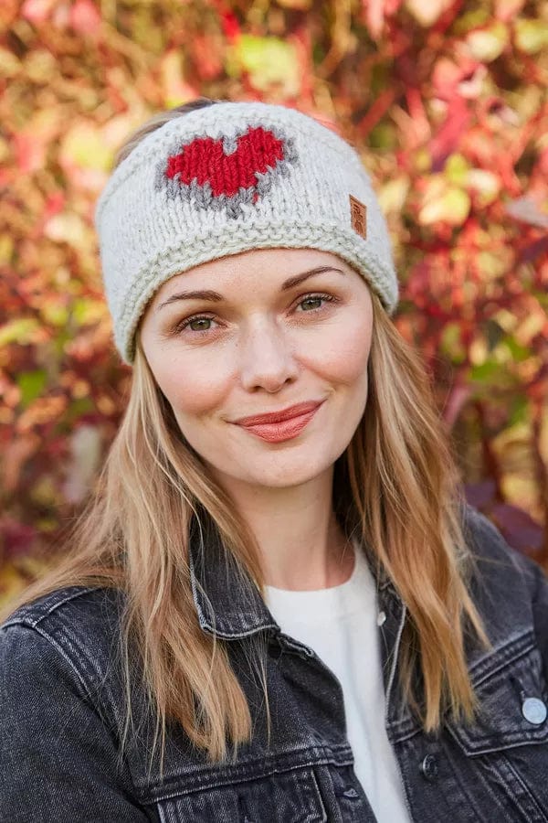 lusciousscarves Pachamama Handknitted Heart Headband, Oatmeal Grey.