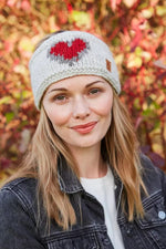 Load image into Gallery viewer, lusciousscarves Pachamama Handknitted Heart Headband, Oatmeal Grey.
