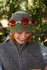 Load image into Gallery viewer, lusciousscarves Pachamama Herd of Highland Cow&#39;s Beanie Hat , Handknitted , Fairtrade
