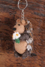 Load image into Gallery viewer, lusciousscarves Pachamama Holly the Hedgehog Keyring , Hand Made, Fair Trade.
