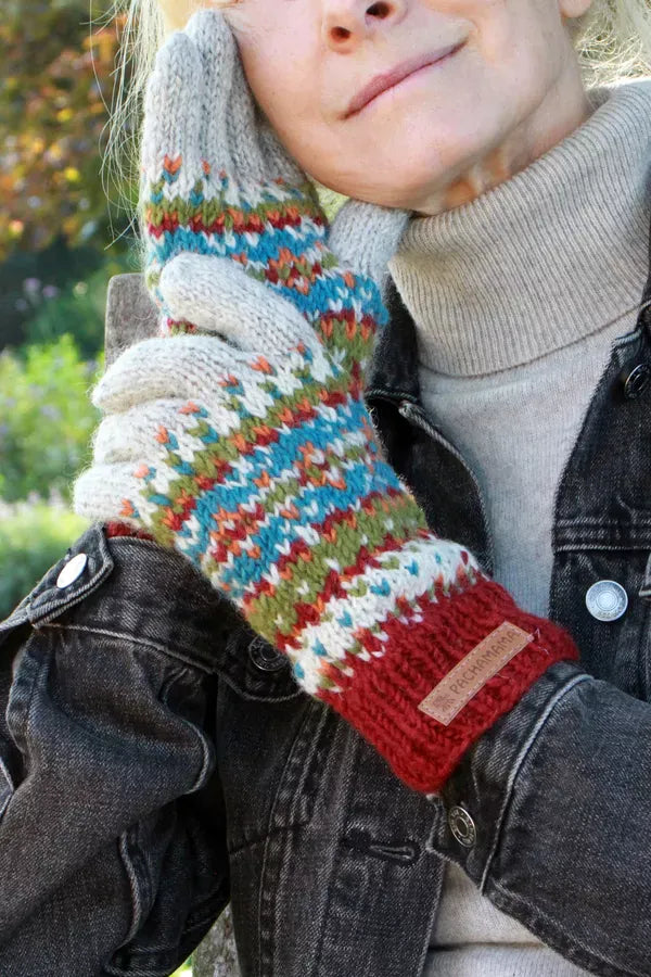 lusciousscarves Pachamama Iona Glove Burgundy, Handknitted Womens