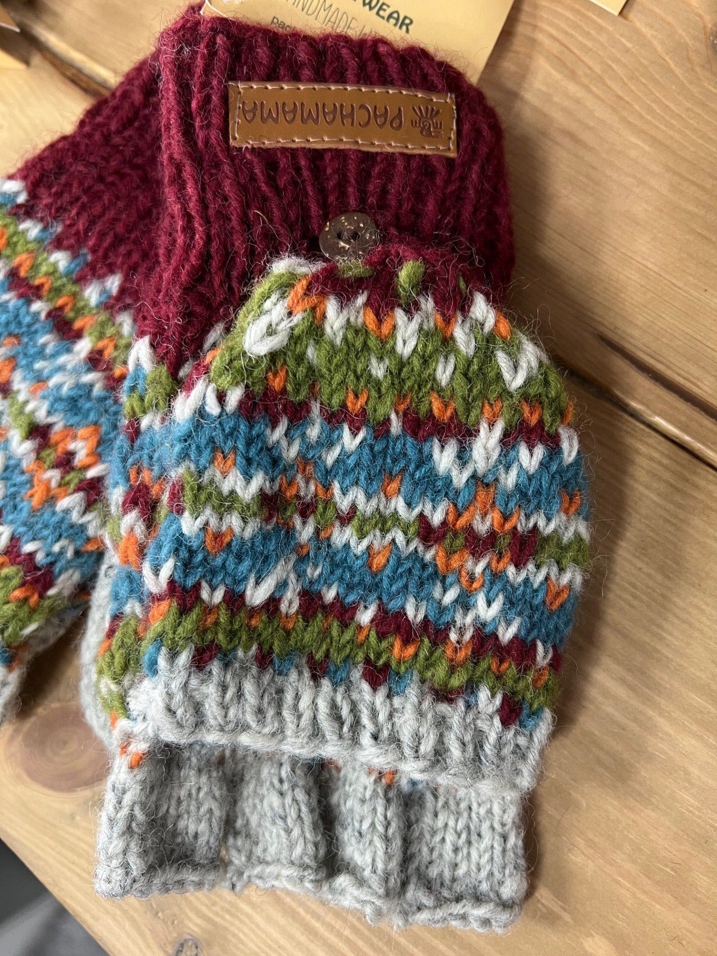 lusciousscarves Pachamama Iona Glove / Mitts Burgundy, Handknitted Womens