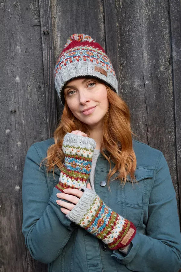 lusciousscarves Pachamama Iona Handwarmers Burgundy, Handknitted Womens