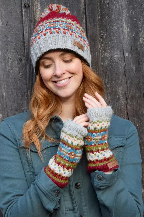 lusciousscarves Pachamama Iona Handwarmers Burgundy, Handknitted Womens