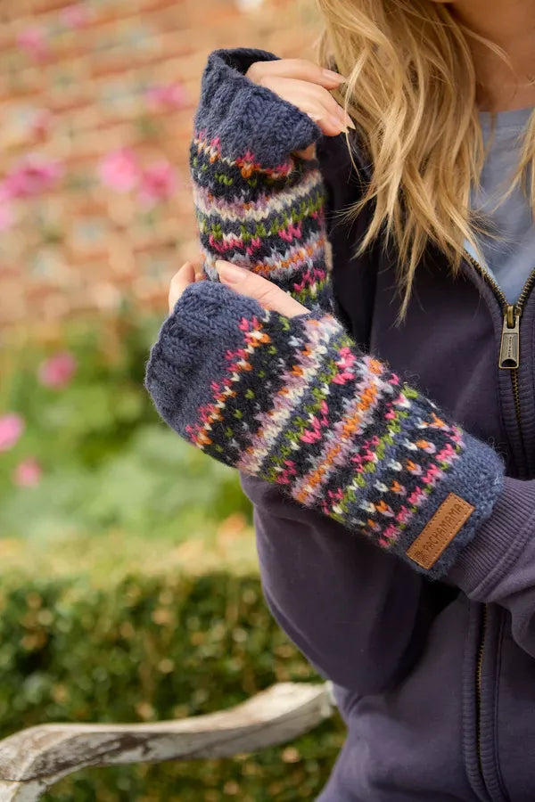 lusciousscarves Pachamama Iona Handwarmers Denim, Handknitted Womens