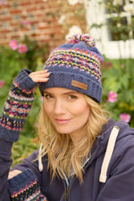 Load image into Gallery viewer, lusciousscarves Pachamama Iona Roll Back Bobble Beanie Denim, Handknitted Womens

