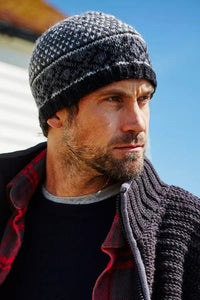 lusciousscarves Pachamama Men's Tromso Beanie Hat, Handmade Wool, Charcoal
