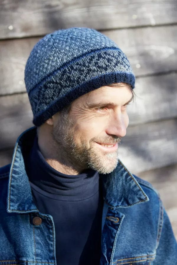 lusciousscarves Pachamama Men's Tromso Beanie Hat, Handmade Wool, Navy