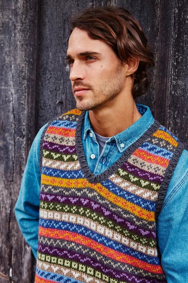 lusciousscarves Pachamama Mens Green Elveden Tank Top, Hand Knitted , Fair Trade