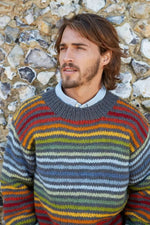 Load image into Gallery viewer, lusciousscarves Pachamama Mens Vancouver Stripey Sweater Jumper, Hand Knitted
