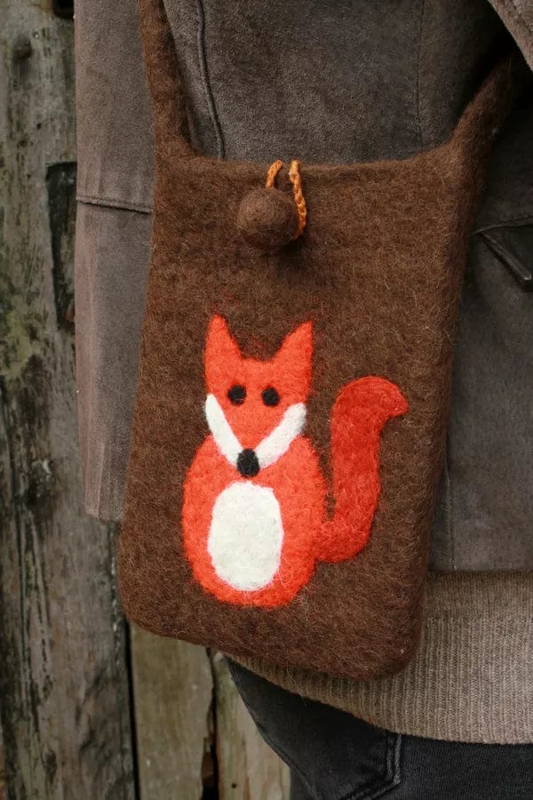 lusciousscarves Pachamama Small Hand Felted Foxes Design Mobile Shoulder Bag