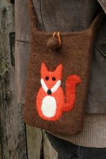 Load image into Gallery viewer, lusciousscarves Pachamama Small Hand Felted Foxes Design Mobile Shoulder Bag
