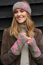 Load image into Gallery viewer, lusciousscarves Pachamama Star Headband, Pink and Grey , Hand Knitted
