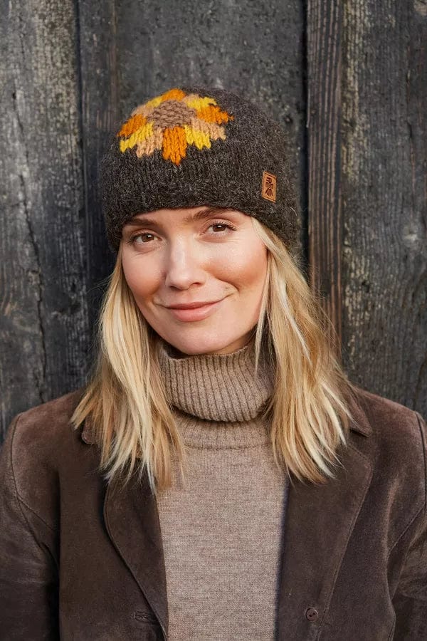 lusciousscarves Pachamama Sunflower Beanie Hat, Handknitted