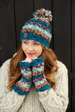 Load image into Gallery viewer, lusciousscarves Pachamama Utrecht Bobble Beanie Teal Blue, Hand Knitted
