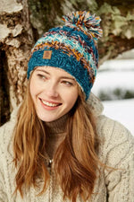 Load image into Gallery viewer, lusciousscarves Pachamama Utrecht Bobble Beanie Teal Blue, Hand Knitted
