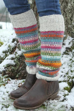 Load image into Gallery viewer, lusciousscarves Pachamama Villarica Legwarmers , Multi Coloured Stripes, Fairtrade.
