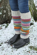 Load image into Gallery viewer, lusciousscarves Pachamama Villarica Legwarmers , Multi Coloured Stripes, Fairtrade.
