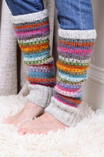 Load image into Gallery viewer, lusciousscarves Pachamama Villarica Legwarmers , Multi Coloured Stripes, Fairtrade.

