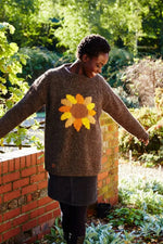 Load image into Gallery viewer, lusciousscarves Pachamama Womens Sunflower Design Sweater Jumper, Hand Knitted, Fair Trade
