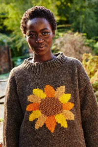 lusciousscarves Pachamama Womens Sunflower Design Sweater Jumper, Hand Knitted, Fair Trade