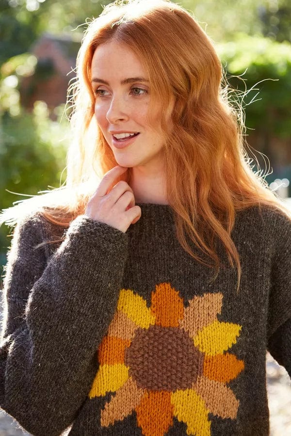lusciousscarves Pachamama Womens Sunflower Design Sweater Jumper, Hand Knitted, Fair Trade