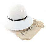 Load image into Gallery viewer, lusciousscarves Packable White Cloche Travel Sun Hat with Slim Belt Design - Foldable with Plaited Edging,
