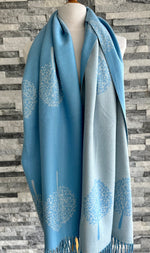 Load image into Gallery viewer, lusciousscarves Pale Blue and Grey Reversible Mulberry Tree Scarf / Wrap , cashmere blend
