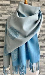 Load image into Gallery viewer, lusciousscarves Pale Blue and Grey Reversible Mulberry Tree Scarf / Wrap , cashmere blend
