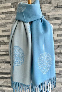 lusciousscarves Pale Blue and Grey Reversible Mulberry Tree Scarf / Wrap , cashmere blend