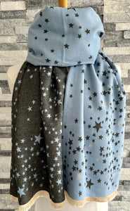 lusciousscarves Pale Blue and Grey Reversible Stars Scarf / Wrap .