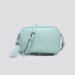 Load image into Gallery viewer, lusciousscarves Pale Blue Double Zip Faux Vegan Leather Crossbody Camera Bag
