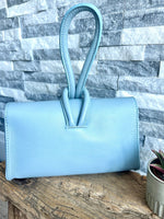 Load image into Gallery viewer, lusciousscarves Pale  Blue Italian Leather Clutch Bag , Evening Bag with Loop Handle

