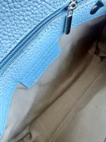 Load image into Gallery viewer, lusciousscarves Pale  Blue Italian Leather Clutch Bag , Evening Bag with Loop Handle
