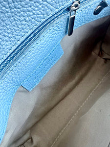 lusciousscarves Pale  Blue Italian Leather Clutch Bag , Evening Bag with Loop Handle