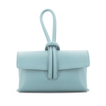 Load image into Gallery viewer, lusciousscarves Pale  Blue Italian Leather Clutch Bag , Evening Bag with Loop Handle
