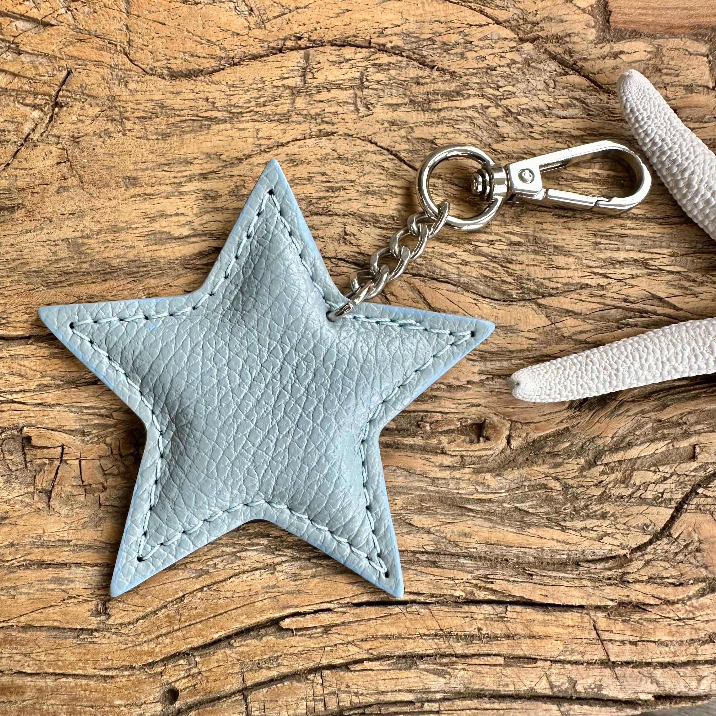 lusciousscarves Pale Blue Italian Leather Star Padded Keyring.