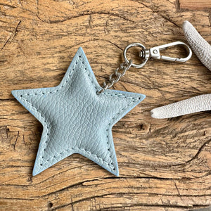 lusciousscarves Pale Blue Italian Leather Star Padded Keyring.