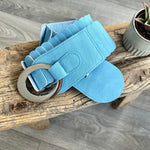 Load image into Gallery viewer, lusciousscarves Pale Blue Ladies Faux Leather Stretchy Waist Belt with Chrome Loop and Hook.
