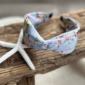 lusciousscarves Pale Blue Ladies Knotted Soft Floral Headband