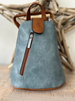 Load image into Gallery viewer, lusciousscarves Pale Blue Small Convertible Rucksack / Backpack / Crossbody Bag.
