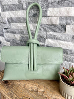 Load image into Gallery viewer, lusciousscarves Pale Green Italian Leather Clutch Bag, Evening Bag  with Loop Handle
