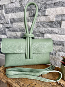 lusciousscarves Pale Green Italian Leather Clutch Bag, Evening Bag  with Loop Handle