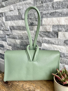 lusciousscarves Pale Green Italian Leather Clutch Bag, Evening Bag  with Loop Handle